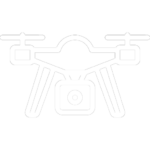 A monochrome drone icon on a white background.